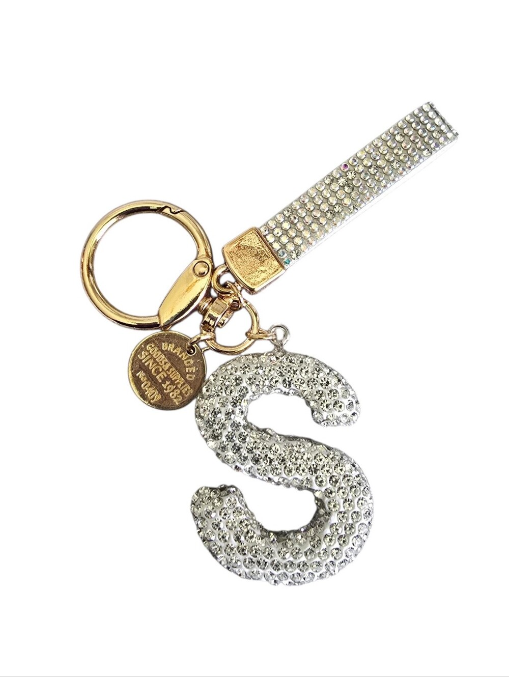 Initial Letter S Silver Glitter Handbag Bag Charm Keychain Ring Glam